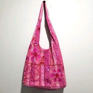 Pink Fuchsia Beaded Sequined Shoulder Bag